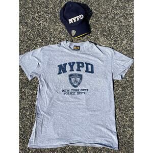 NYPD grey Medium casual shirt and baseball hat official merch bundle police NYC